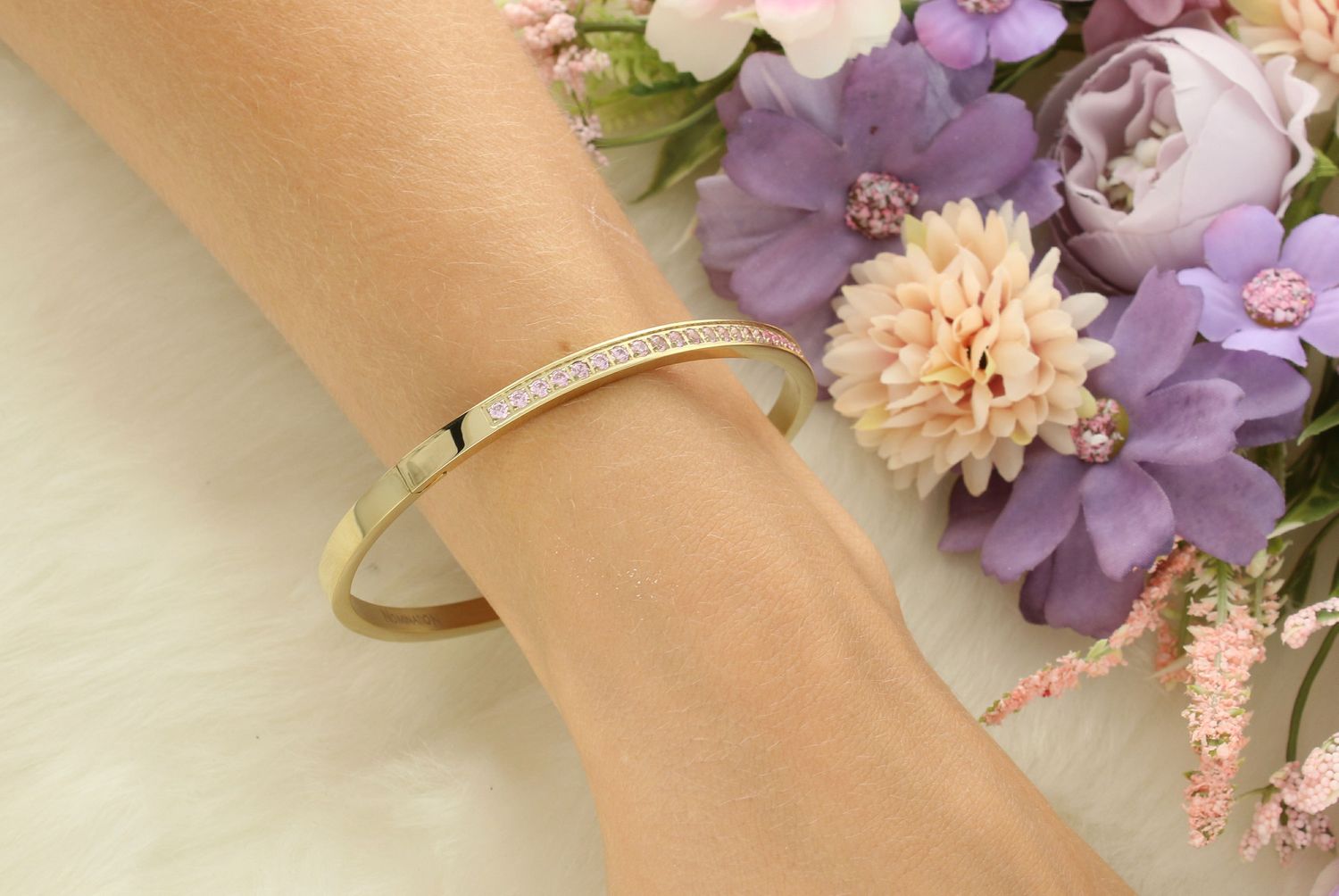 Bransoletka Nomination Pretty Bangle 029506 021 – Różowe Cyrkonie, Złota Stal PVD.jpg